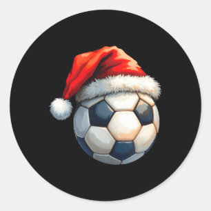 Cute Soccer Byll Christmas Santa Hat Funny Holiday Classic Round Sticker