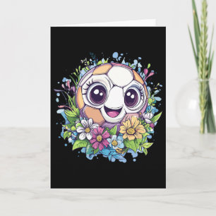 Cute Soccer Byll With Flower Art Card