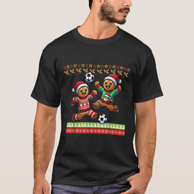 Cute Soccer Christmas Gingerbread men Ugly Sweater (Front)