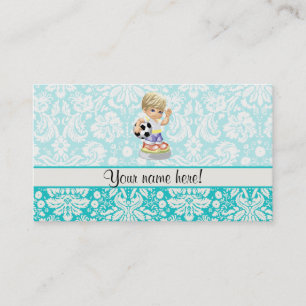 Cute Soccer; Damask Business Card