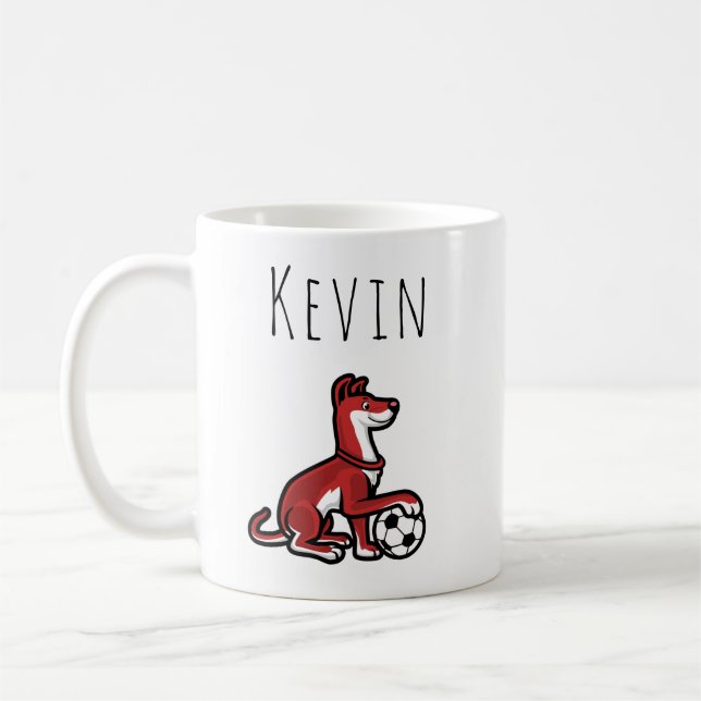 Cute Soccer Dog Boys Sports Team Personalised Fun Coffee Mug (Left)