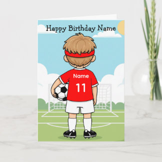 Cute Soccer Football Boy Red Shirt Birthday Card