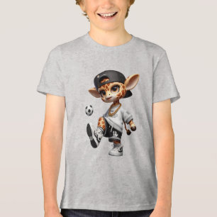 Cute Soccer Giraffe Kids Tri-Blend Shirt