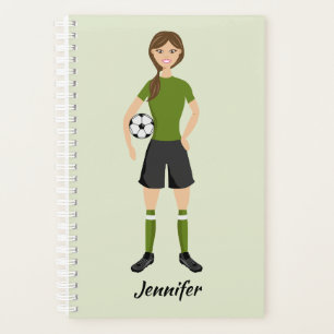 Cute Soccer Girl Illustration With Custom Name Planner