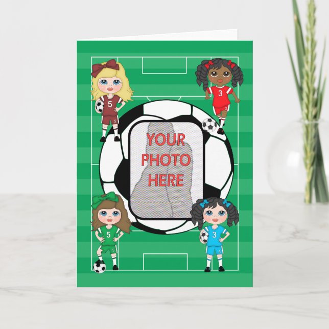 cute Soccer Girls photo greeting Card (Front)
