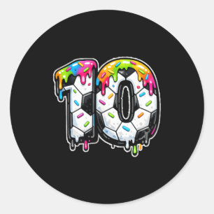 Cute Soccer Ice Cream Drip For Boys Kids 10th Classic Round Sticker