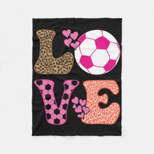 Cute Soccer Love With Hearts And Leopard Print Soc Fleece Blanket
