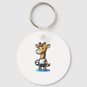 Cute Soccer Player Giraffe. Key Ring