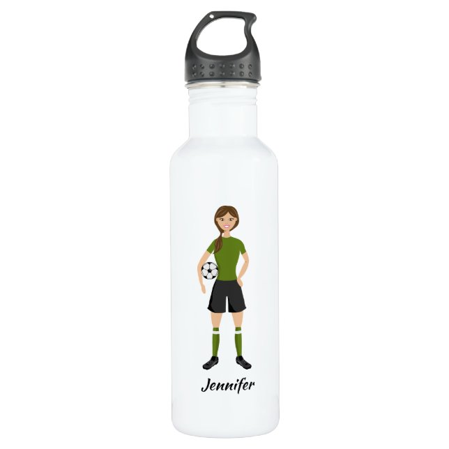 Cute Soccer Player Girl With Custom Name 710 Ml Water Bottle (Front)
