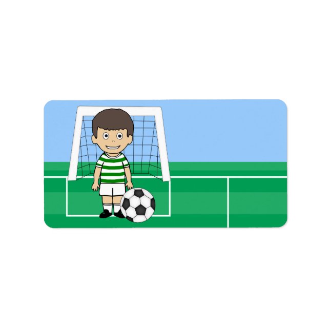Cute Soccer Player Green White hoops Label (Front)