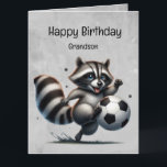 Cute Soccer Player Racoon Grandson Birthday Card<br><div class="desc">Cute Soccer Player Racoon Fun Animal Nature Art.  Great birthday gift Wishing you Grandson a gnarly birthday</div>