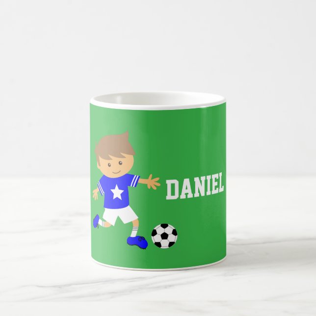 Cute Soccer Star Boy, Football Theme Coffee Mug (Center)
