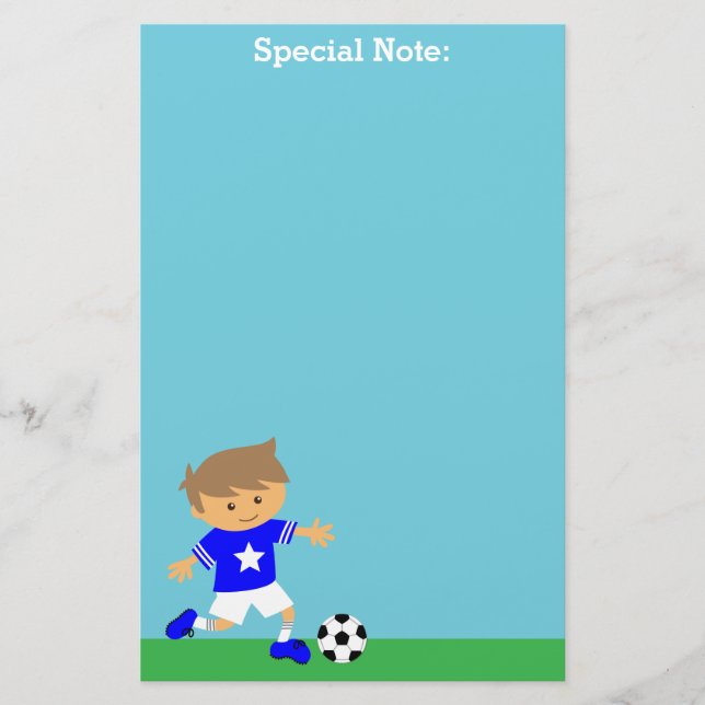 Cute Soccer Star Boy, Football Theme Stationery (Front)