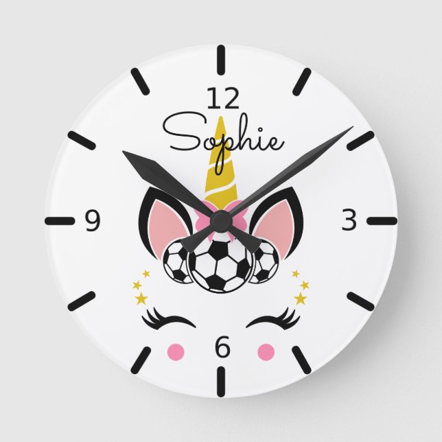 Cute Soccer Unicorn Round Clock (Front)