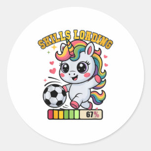 Cute Soccer Unicorn Skills Loading Win Princess Go Classic Round Sticker