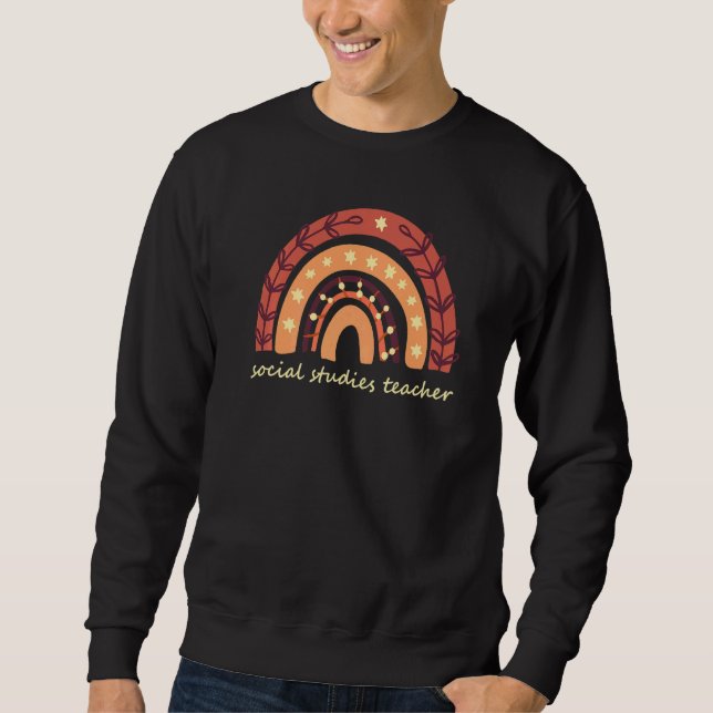 Cute Social Studies Teacher Retro Boho Rainbow Sweatshirt (Front)