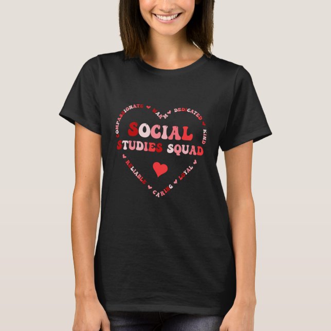 Cute Social Studies Teacher Valentines Day Heart T-Shirt (Front)