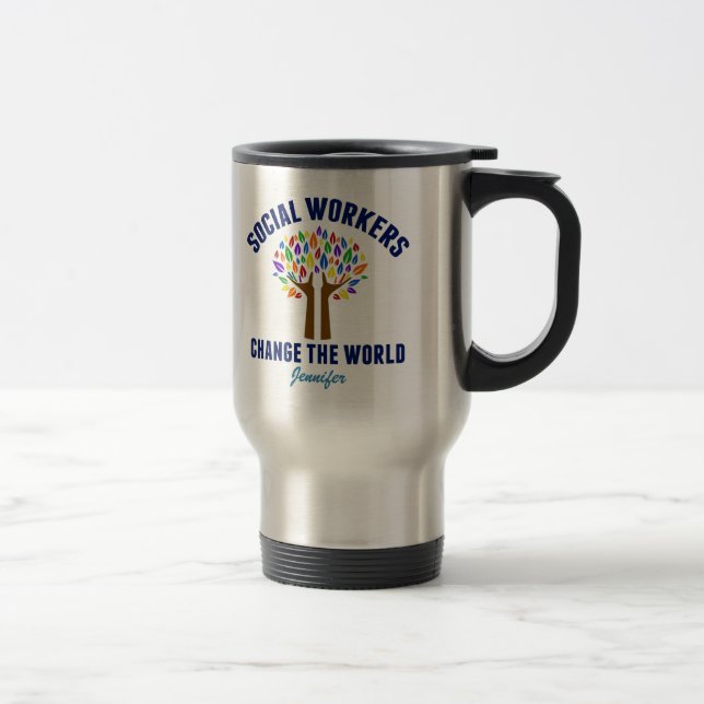 Cute Social Work Quote Monogram Travel Mug (Right)