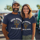 Cute Social Work Quote T-Shirt<br><div class="desc">Social Workers Change the World inspirational gift. A cute motivational social work quote written around a beautiful tree of rainbow leaves.</div>