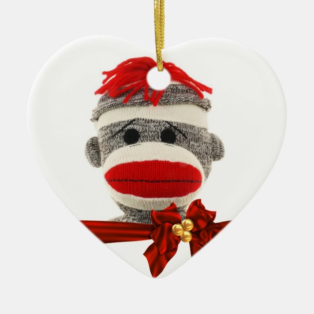 CUTE SOCK MONKEY CHRISTMAS ORNAMENT PERSONALIZED (Front)