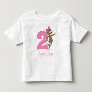 Cute Sock Monkey Girl's Birthday Age Toddler T-Shirt
