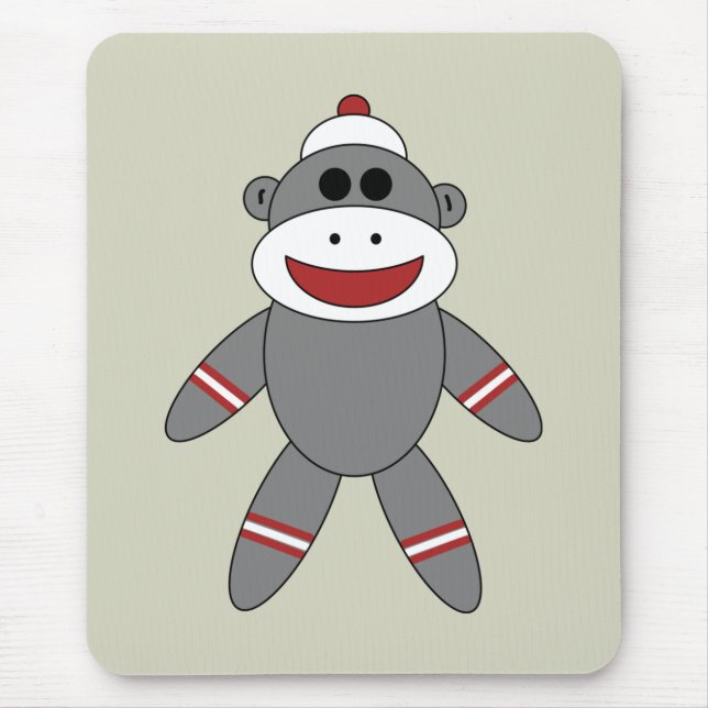 Cute Sock Monkey on Tan Mouse Mat (Front)