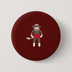Cute Sock Monkey with Hat Holding Heart 6 Cm Round Badge