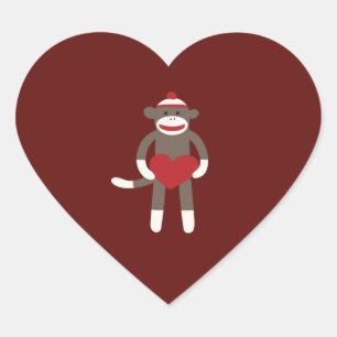 Cute Sock Monkey with Hat Holding Heart Heart Sticker