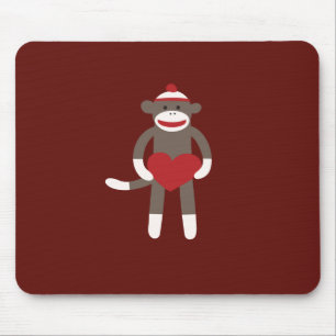 Cute Sock Monkey with Hat Holding Heart Mouse Mat