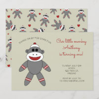 Cute Sock Monkey with Hearts 1st Birthday