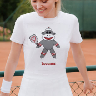 Cute Sock Monkey With Pickleball Paddle Name T-Shirt