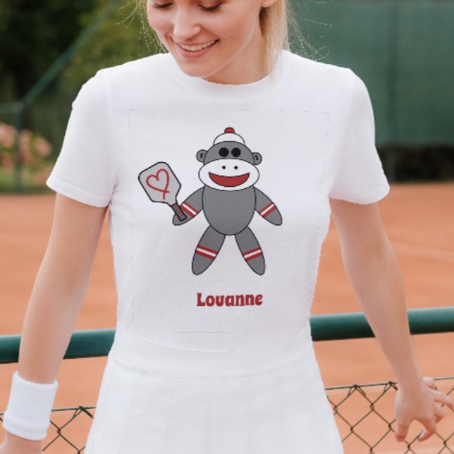 Cute Sock Monkey With Pickleball Paddle Name T-Shirt (Creator Uploaded)
