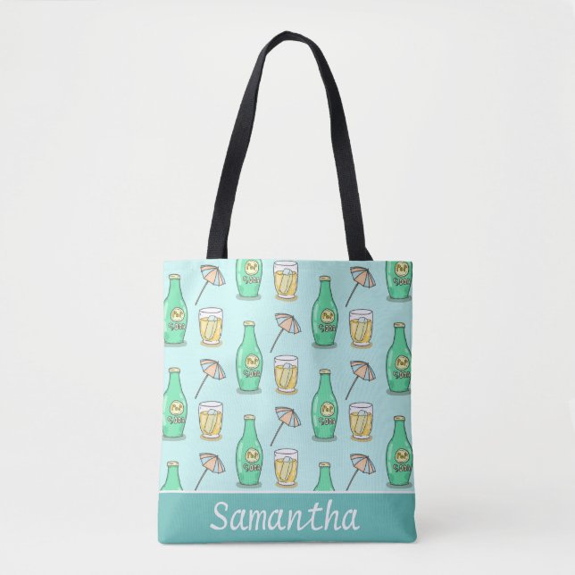 Cute Soda Pop and Beach Umbrella Summery Tote Bag (Front)
