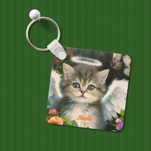 Cute Soft Angel Kitty Key Ring