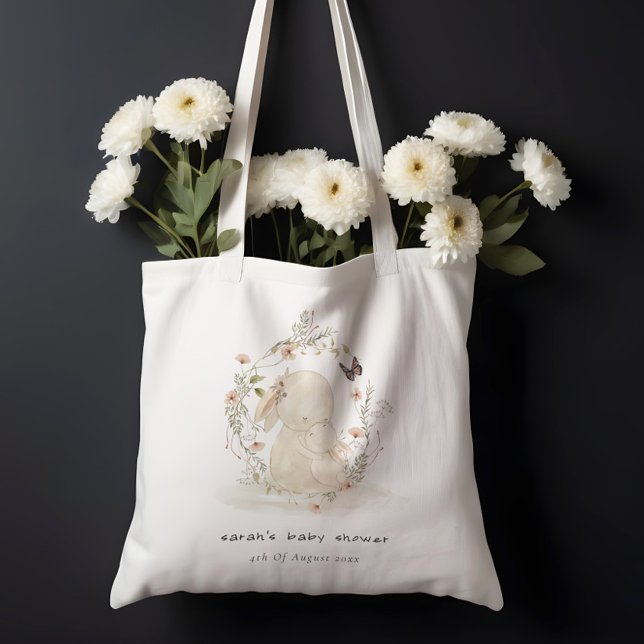 Cute Soft Baby Mum Bunny Floral Wreath Baby Shower Tote Bag (Creator Uploaded)