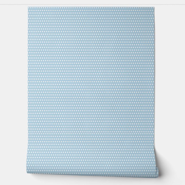 Cute Soft Blue and White Polkadots Pattern Wallpaper (Unrolling)