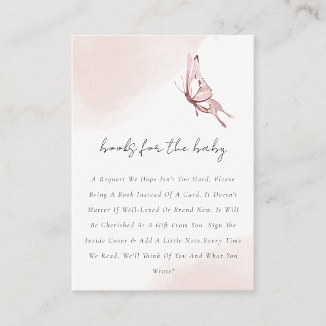 Cute Soft Blush Butterfly Books For Baby Shower Enclosure Card (Front)