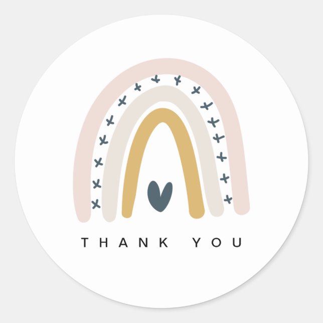 CUTE SOFT BLUSH OCHRE NAVY HEART RAINBOW THANK YOU CLASSIC ROUND STICKER (Front)
