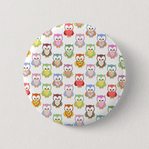 Cute soft colourful owls different chest patterns 6 cm round badge