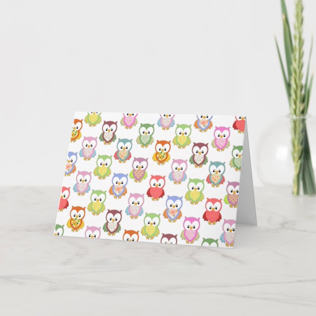 Cute soft colourful owls different chest patterns card (Front)