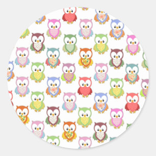 Cute soft colourful owls different chest patterns classic round sticker