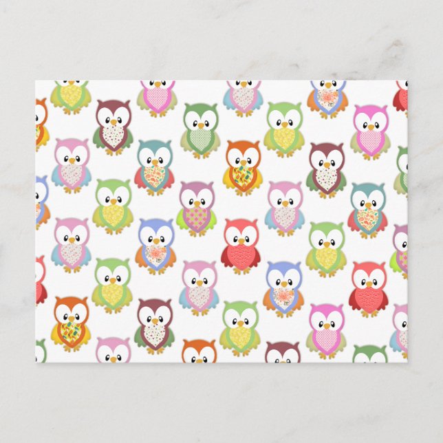 Cute soft colourful owls different chest patterns postcard (Front)