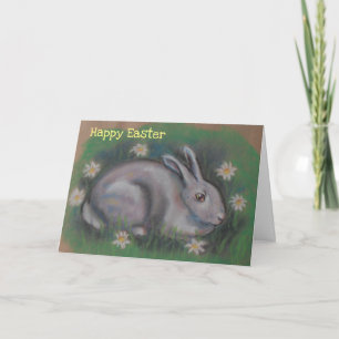 Cute soft fluffy white easter bunny rabbit holiday card