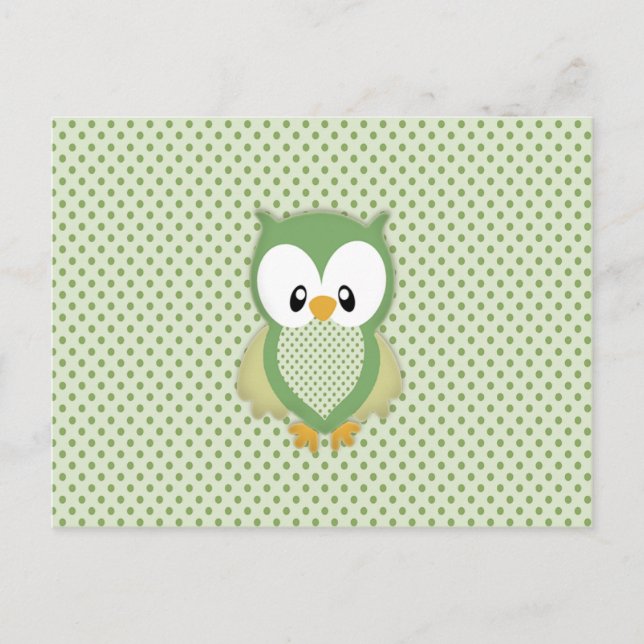 Cute soft gree cream and yellow owl postcard (Front)