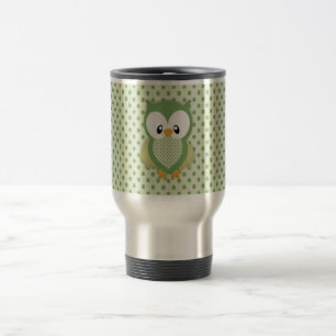 Cute soft gree cream and yellow owl travel mug