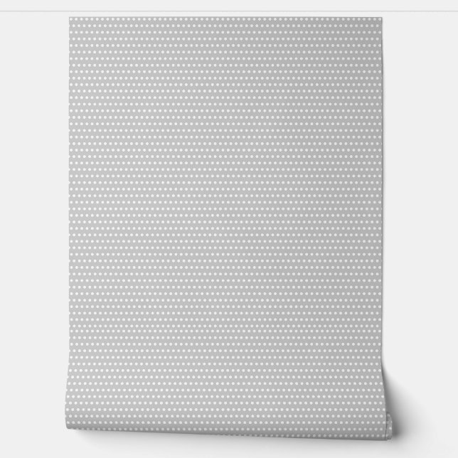 Cute Soft Grey and White Polkadots Pattern Wallpaper (Unrolling)