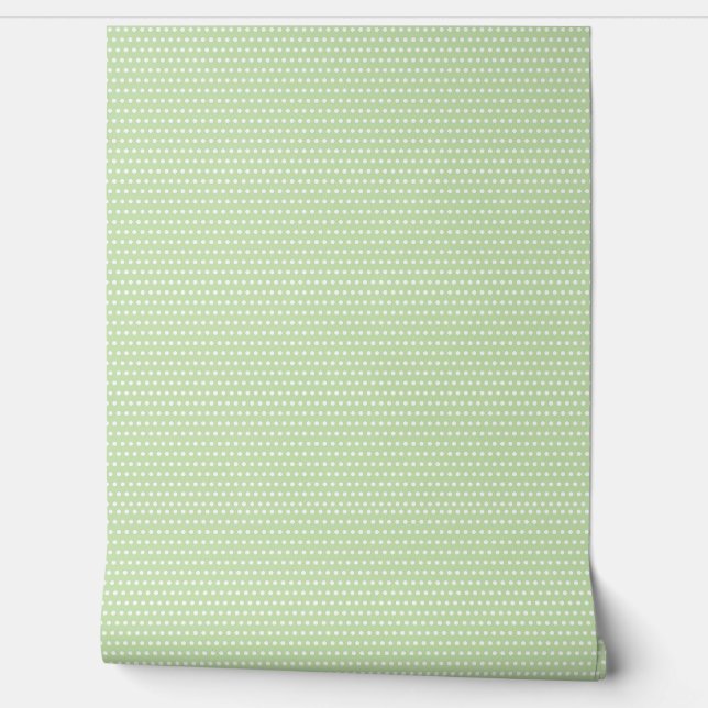 Cute Soft / Mint Green and White Polkadots Pattern Wallpaper (Unrolling)