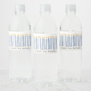 Cute Soft Pastel Blue Watercolor Birthday Candles Water Bottle Label