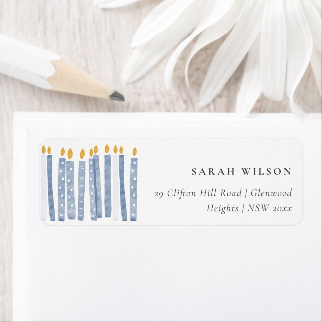 Cute Soft Pastel Blue Watercolor Candles Address (Insitu)