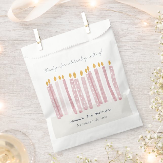 Cute Soft Pastel Pink Watercolor Birthday Candles Favour Bags (Clipped)